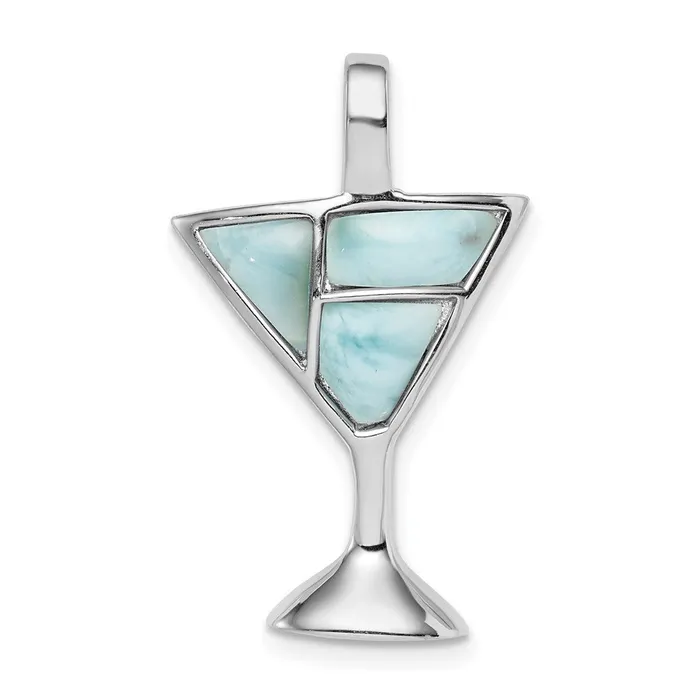 TreasureFineJewelers Necklaces Sterling Silver Rhodiumplated Larimar Martini Glass Pendant