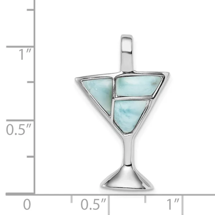 TreasureFineJewelers Necklaces Sterling Silver Rhodiumplated Larimar Martini Glass Pendant