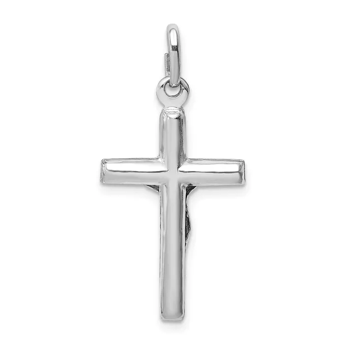 TreasureFineJewelers Necklaces Sterling Silver Rhodiumplated Polished Crucifix Cross Pendant