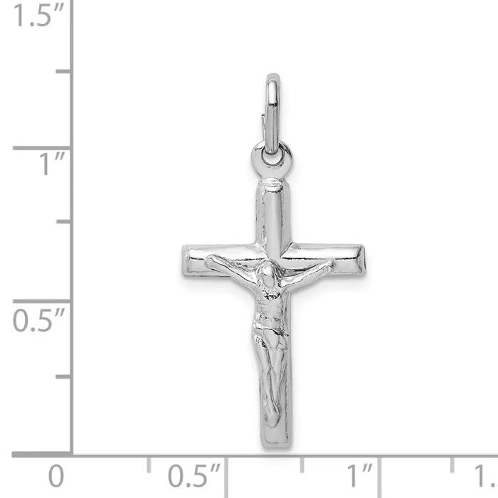 TreasureFineJewelers Necklaces Sterling Silver Rhodiumplated Polished Crucifix Cross Pendant
