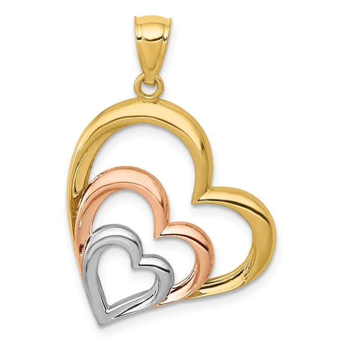 TreasureFineJewelers Rings 14K Twotone and White Rhodium Polished 3 Hearts Pendant TreasureFineJewelers Rings 14K Twotone and White Rhodium Polished 3 Hearts Pendant