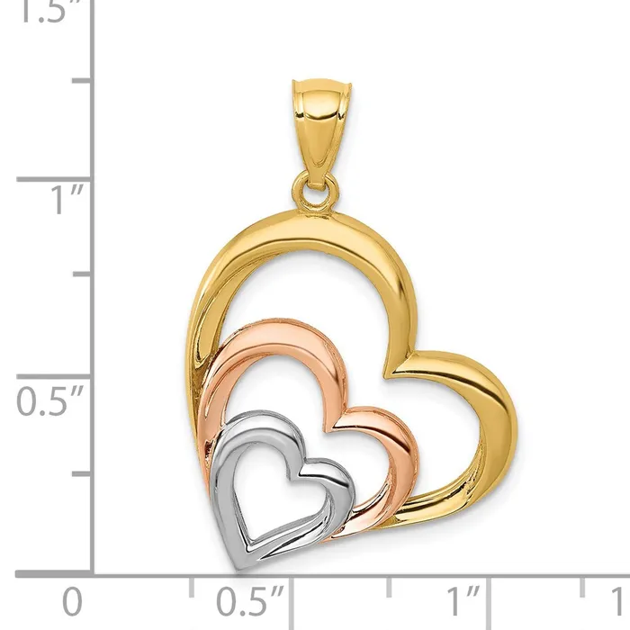 TreasureFineJewelers Rings 14K Twotone and White Rhodium Polished 3 Hearts Pendant