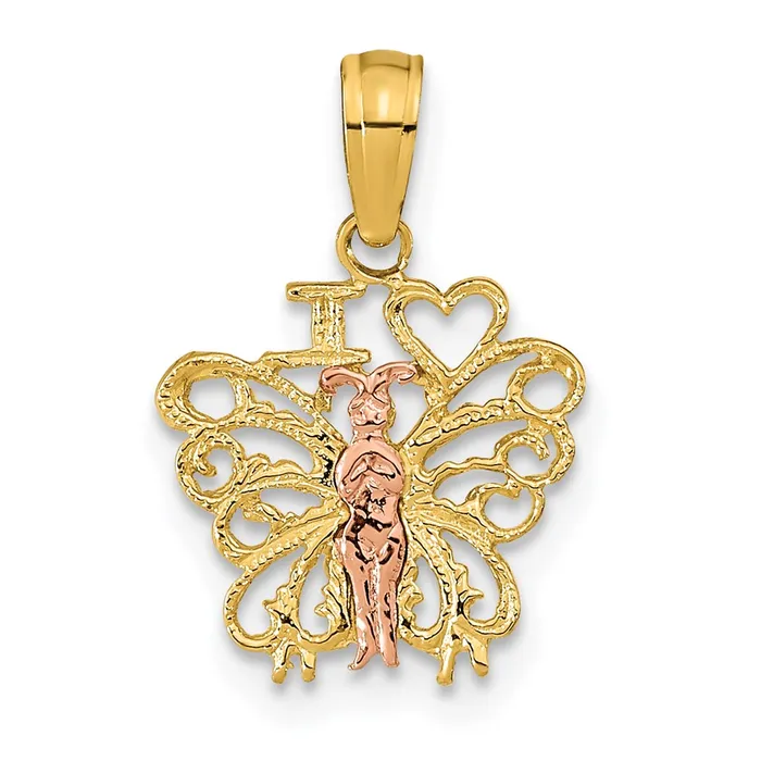 TreasureFineJewelers Rings 14K Twotone I HEART Butterfly Pendant
