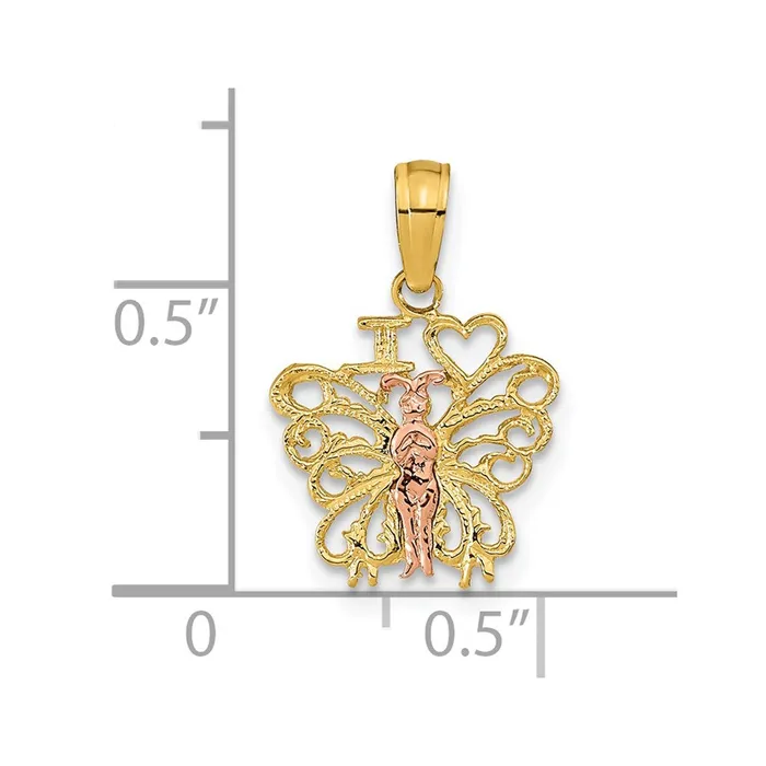TreasureFineJewelers Rings 14K Twotone I HEART Butterfly Pendant