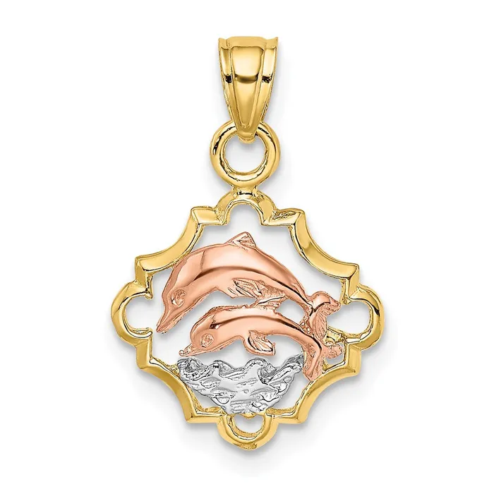 TreasureFineJewelers Rings 14k Twotone with White Rhodium Double Dolphins In Frame Charm TreasureFineJewelers Rings 14k Twotone with White Rhodium Double Dolphins In Frame Charm