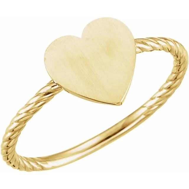 TreasureFineJewelers Rings 14K Yellow Heart Engravable Rope Ring