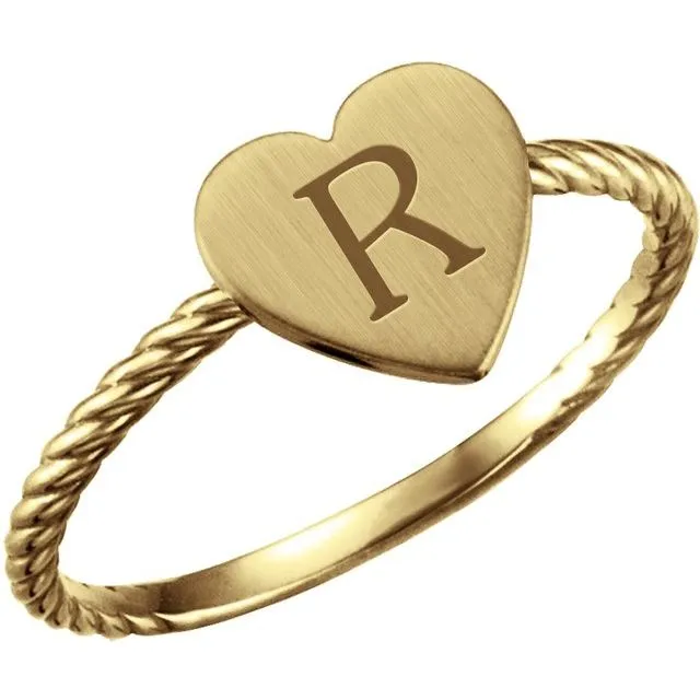 TreasureFineJewelers Rings 14K Yellow Heart Engravable Rope Ring