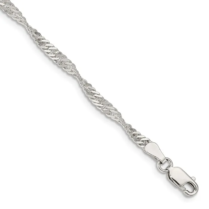 TreasureFineJewelers Rings Sterling Silver 3mm Singapore Chain