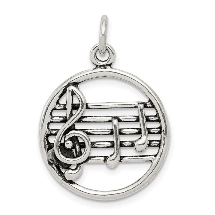 TreasureFineJewelers Rings Sterling Silver Antiqued Music Staff Charm