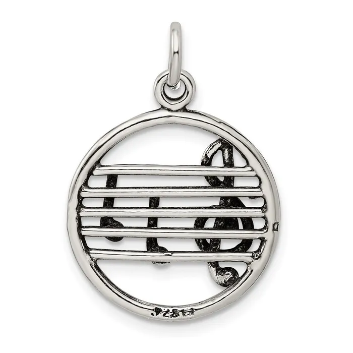 TreasureFineJewelers Rings Sterling Silver Antiqued Music Staff Charm