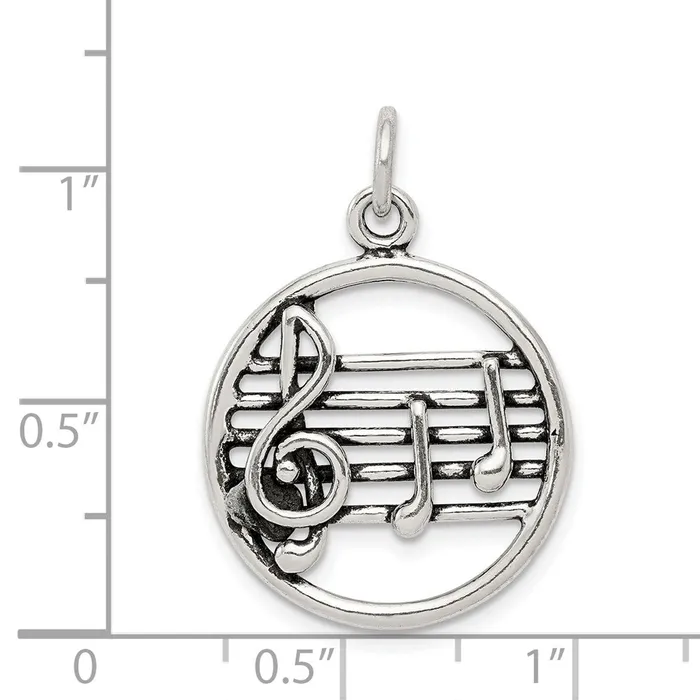 TreasureFineJewelers Rings Sterling Silver Antiqued Music Staff Charm