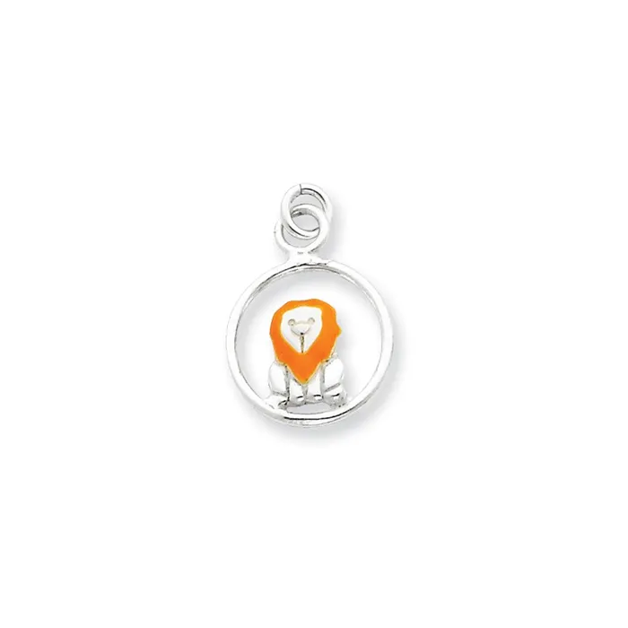 TreasureFineJewelers Rings Sterling Silver Enameled Lion Charm