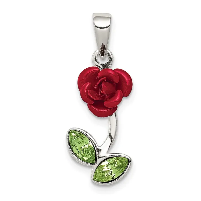 TreasureFineJewelers Rings Sterling Silver Red Enamel wGreen CZ Rose Charm TreasureFineJewelers Rings Sterling Silver Red Enamel wGreen CZ Rose Charm