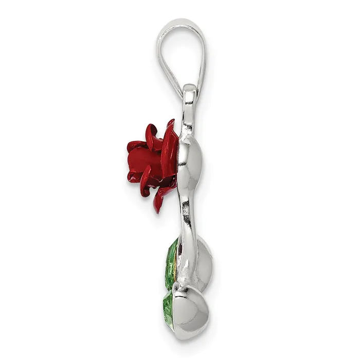 TreasureFineJewelers Rings Sterling Silver Red Enamel wGreen CZ Rose Charm