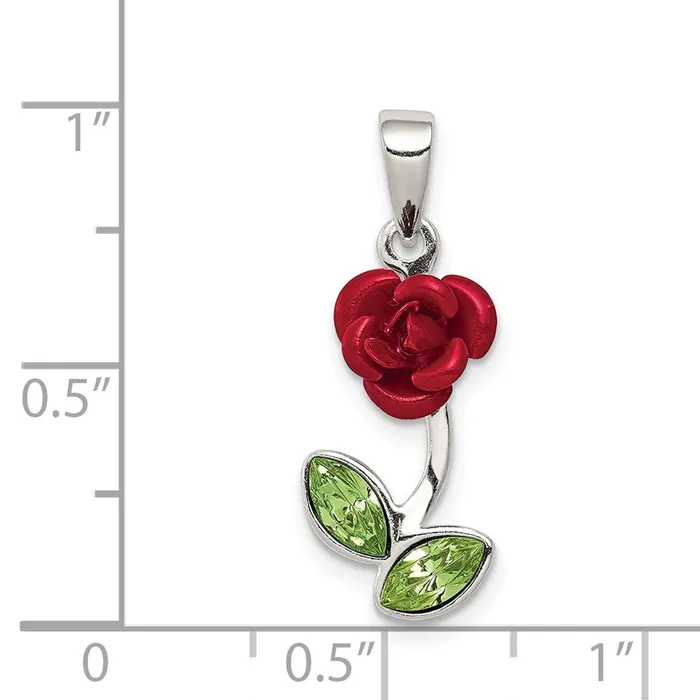 TreasureFineJewelers Rings Sterling Silver Red Enamel wGreen CZ Rose Charm