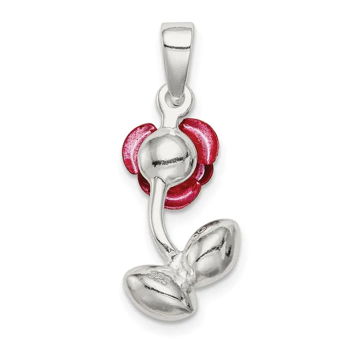TreasureFineJewelers Rings Sterling Silver Red Enamel wGreen CZ Rose Charm