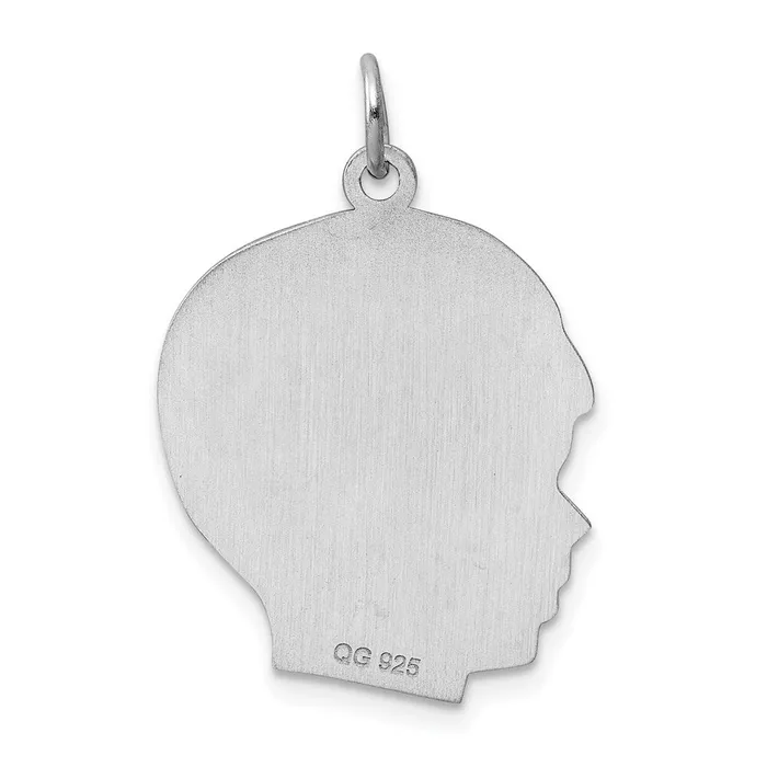 TreasureFineJewelers Rings Sterling Silver Rhodplated ENG Boy Polished FrontSatin Back Disc Charm