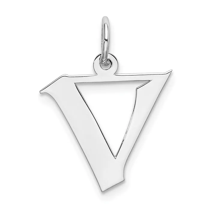 TreasureFineJewelers Rings Sterling Silver Rhodiumplated Artisan Block Letter V Initial Charm TreasureFineJewelers Rings Sterling Silver Rhodiumplated Artisan Block Letter V Initial Charm