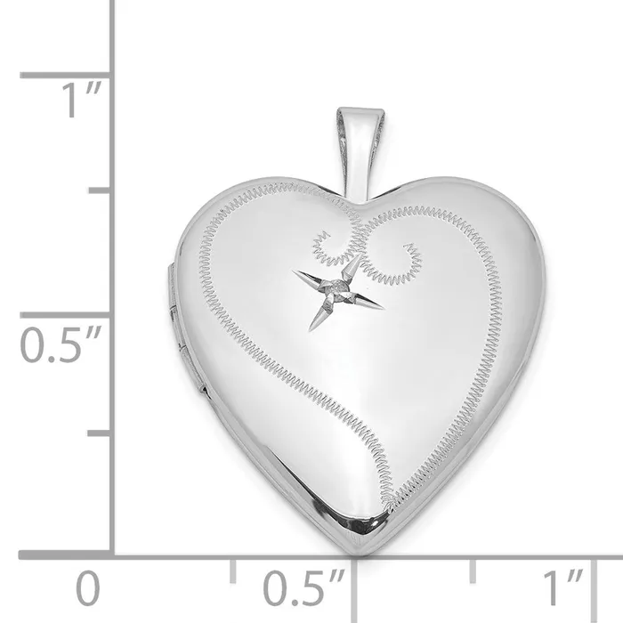 TreasureFineJewelers Rings Sterling Silver Rhodiumplated Diamond 20mm DC Heart Locket