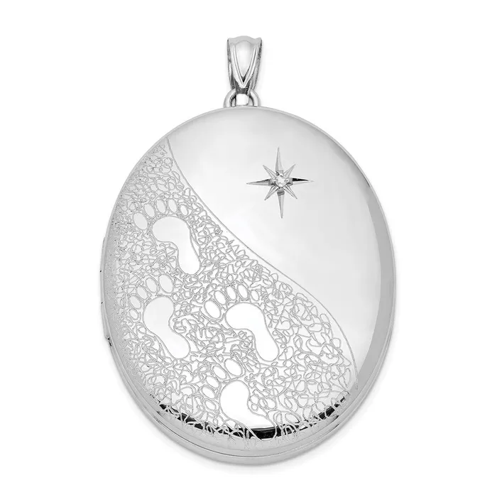 TreasureFineJewelers Rings Sterling Silver Rhodiumplated Diamond Footprints 34mm Oval Locket TreasureFineJewelers Rings Sterling Silver Rhodiumplated Diamond Footprints 34mm Oval Locket
