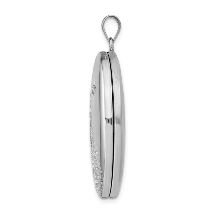TreasureFineJewelers Rings Sterling Silver Rhodiumplated Diamond Footprints 34mm Oval Locket