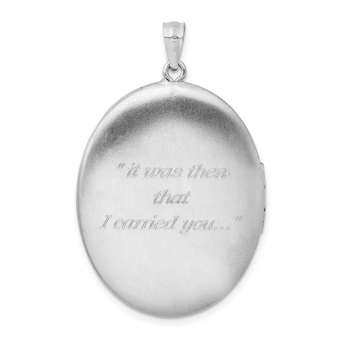 TreasureFineJewelers Rings Sterling Silver Rhodiumplated Diamond Footprints 34mm Oval Locket