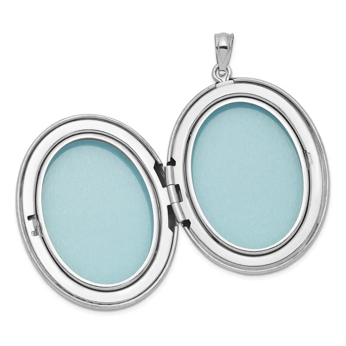 TreasureFineJewelers Rings Sterling Silver Rhodiumplated Diamond Footprints 34mm Oval Locket