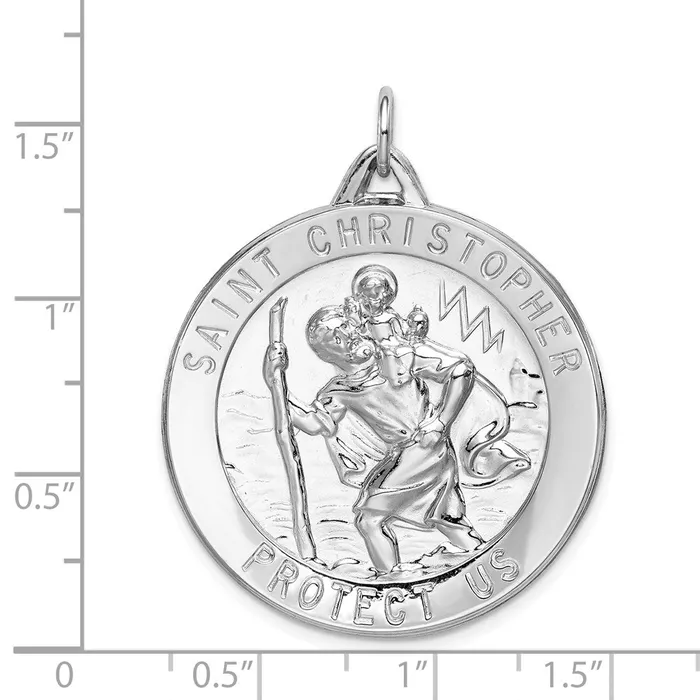 TreasureFineJewelers Rings Sterling Silver Rhodiumplated Saint Christopher Medal