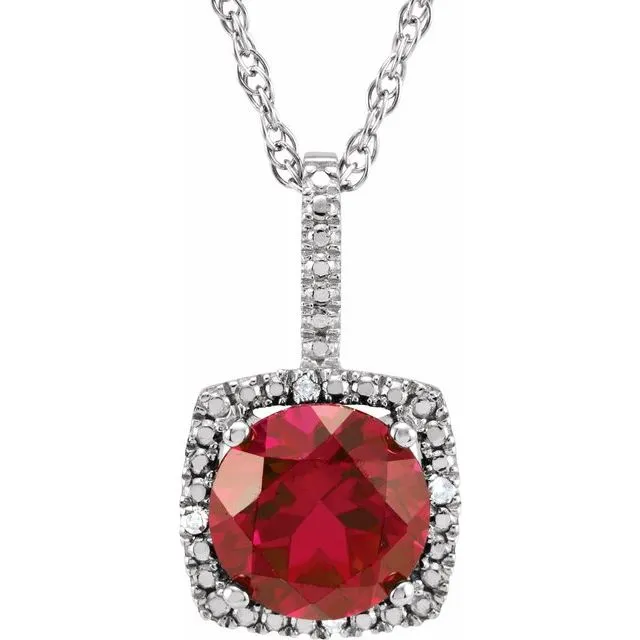TreasureFineJewelers Sterling Silver 7 mm LabGrown Ruby 015 CTW Natural Diamond 18 Necklace Necklaces TreasureFineJewelers Sterling Silver 7 mm LabGrown Ruby 015 CTW Natural Diamond 18 Necklace Necklaces