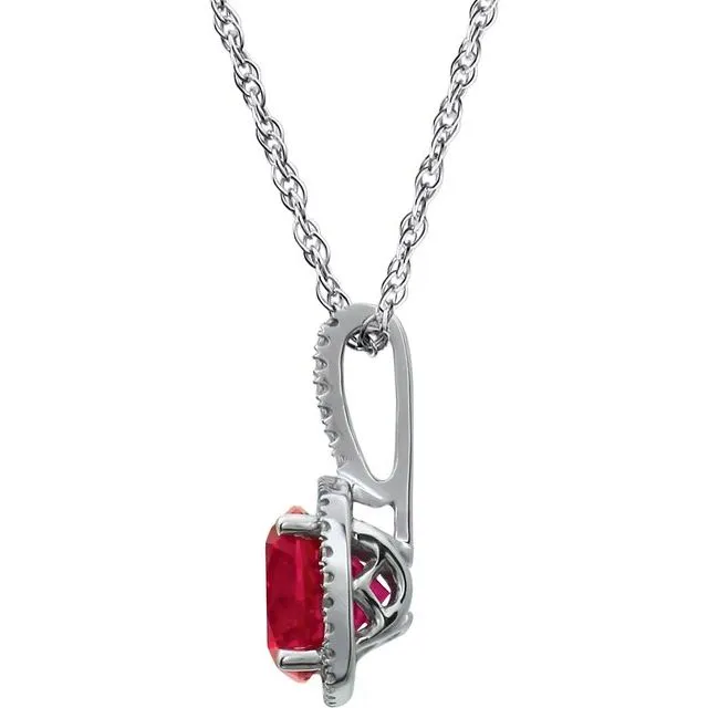 TreasureFineJewelers Sterling Silver 7 mm LabGrown Ruby 015 CTW Natural Diamond 18 Necklace Necklaces