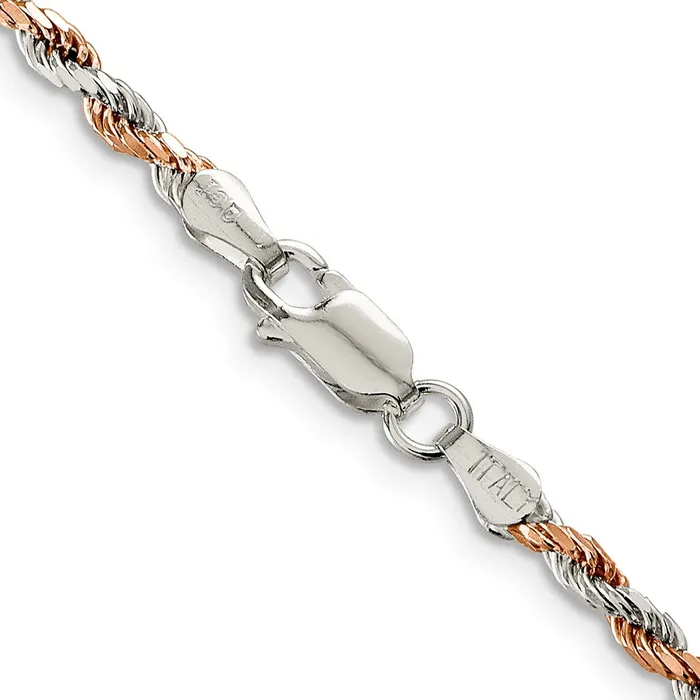 TreasureFineJewelers Sterling Silver And Rose Vermeil 25mm Diamondcut Rope Chain Bracelet Bracelets