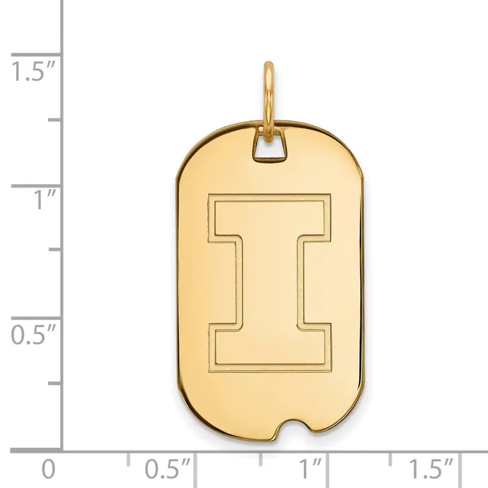 TreasureFineJewelers Sterling Silver Goldplated University of Illinois Letter I Small Dog Tag Pendant Necklaces