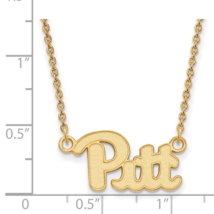 TreasureFineJewelers Sterling Silver Goldplated University of Pittsburgh Small Pendant 18 inch Necklace Necklaces