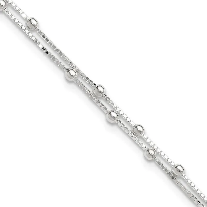 TreasureFineJewelers Sterling Silver Polished Beaded 2strand 9 inch Plus 1 inch ext Anklet Rings TreasureFineJewelers Sterling Silver Polished Beaded 2strand 9 inch Plus 1 inch ext Anklet Rings