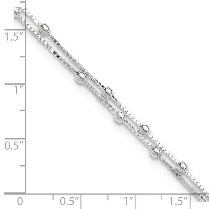 TreasureFineJewelers Sterling Silver Polished Beaded 2strand 9 inch Plus 1 inch ext Anklet Rings