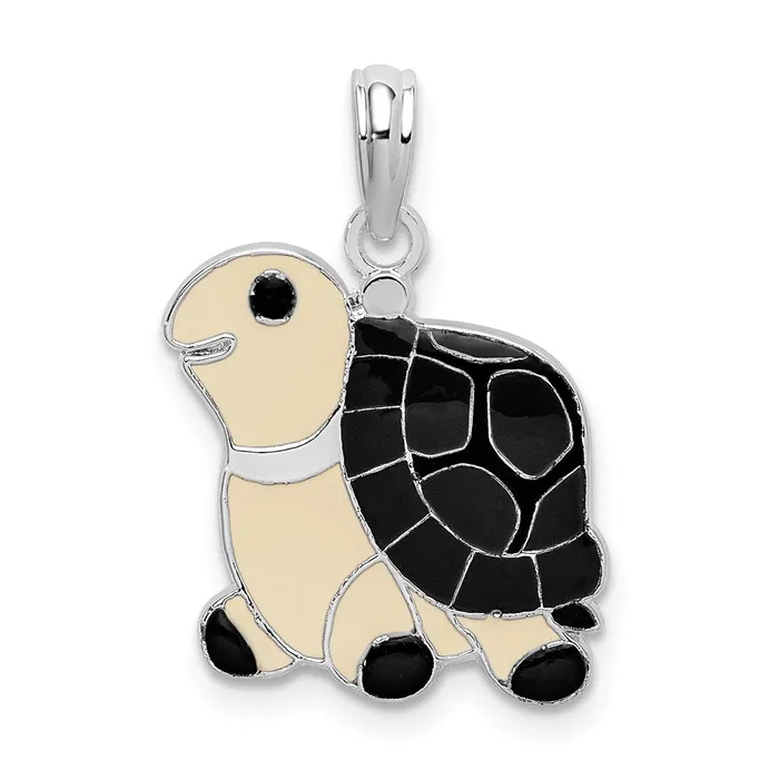 TreasureFineJewelers Sterling Silver Polished Enameled Brown Turtle Pendant Necklaces TreasureFineJewelers Sterling Silver Polished Enameled Brown Turtle Pendant Necklaces