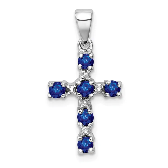 TreasureFineJewelers Sterling Silver Rhodium Dark Sapphire Diamond Accent Cross Pendant Necklaces TreasureFineJewelers Sterling Silver Rhodium Dark Sapphire Diamond Accent Cross Pendant Necklaces