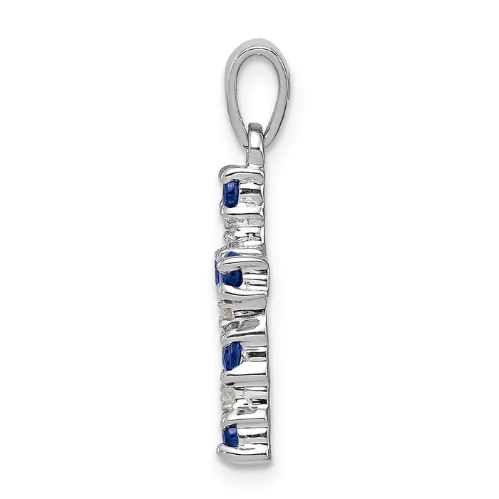 TreasureFineJewelers Sterling Silver Rhodium Dark Sapphire Diamond Accent Cross Pendant Necklaces