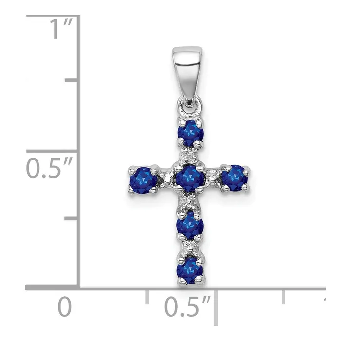 TreasureFineJewelers Sterling Silver Rhodium Dark Sapphire Diamond Accent Cross Pendant Necklaces