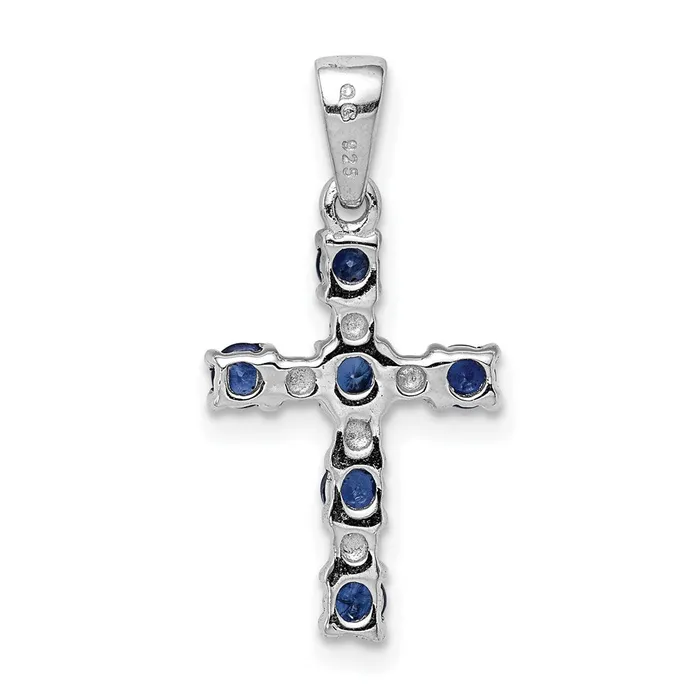 TreasureFineJewelers Sterling Silver Rhodium Dark Sapphire Diamond Accent Cross Pendant Necklaces