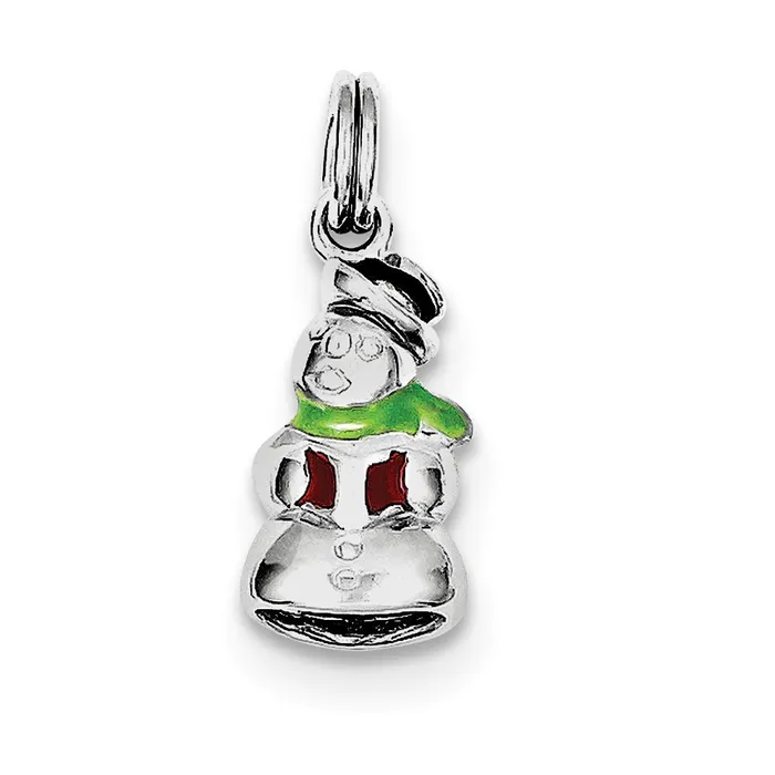 TreasureFineJewelers Sterling Silver RhodiumplatedEnamel Snowman Charm Rings