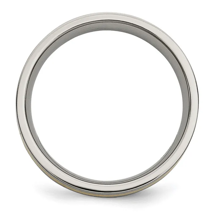 TreasureFineJewelers Titanium Brushed w14k Yellow Gold Inlay 6mm Flat Band Rings