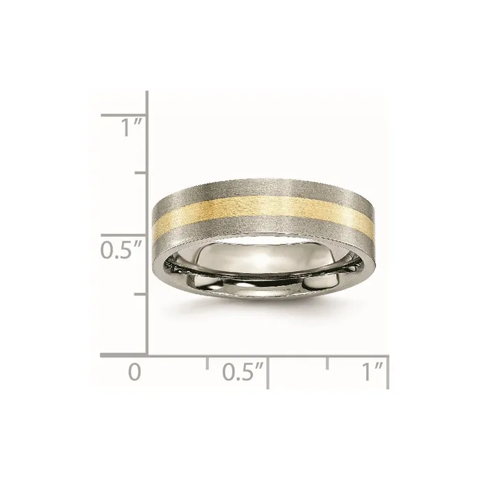 TreasureFineJewelers Titanium Brushed w14k Yellow Gold Inlay 6mm Flat Band Rings