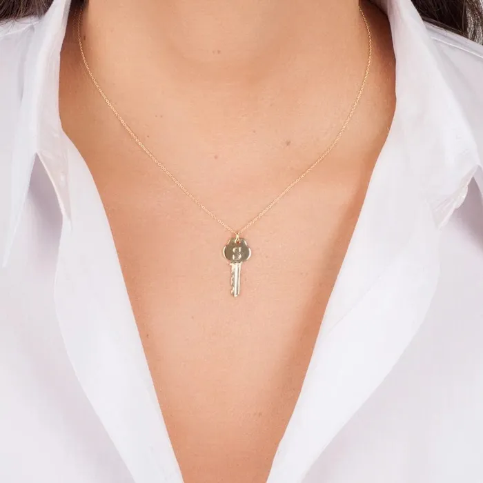 Zoe Lev Necklaces ZOE LEV Diamond Initial 14k Yellow Gold Key Necklace