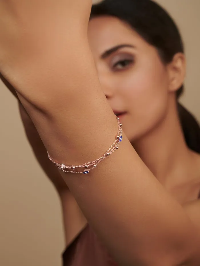 Bracelets Pure Silver Rose Gold Plated Multi Chain Evil Eye Bracelet Curio Cottage Bracelets Pure Silver Rose Gold Plated Multi Chain Evil Eye Bracelet Curio Cottage
