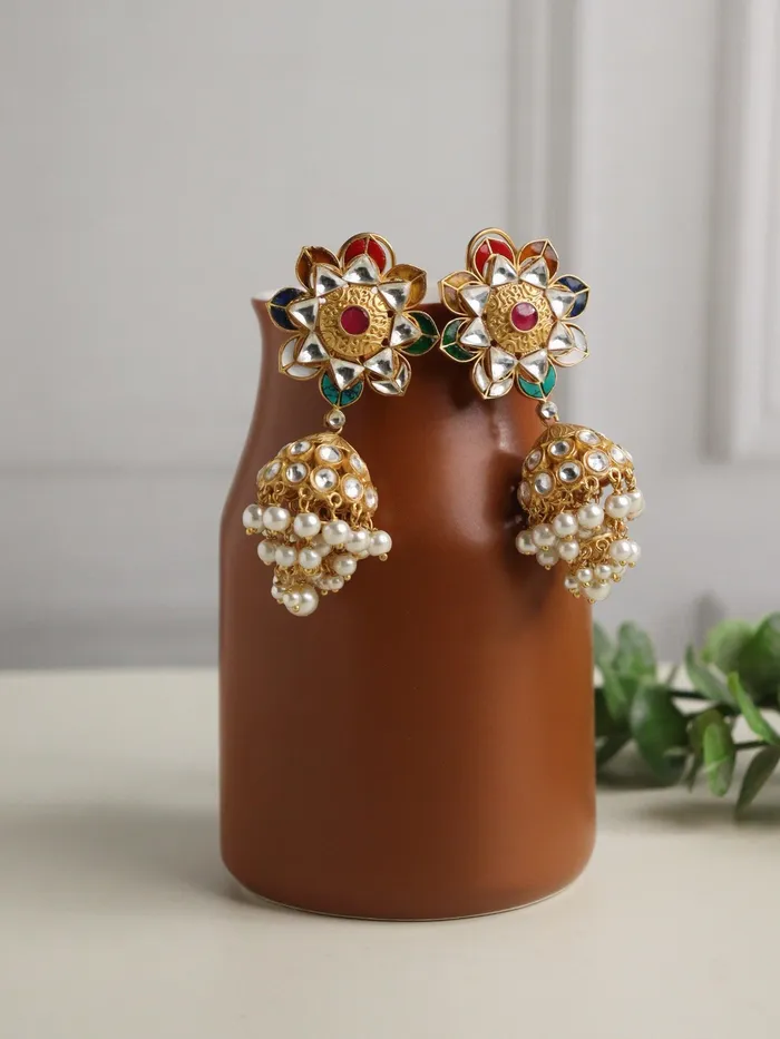 Curio Cottage Bridal Navratan Jhumki Chandelier Earrings Earrings Curio Cottage Bridal Navratan Jhumki Chandelier Earrings Earrings