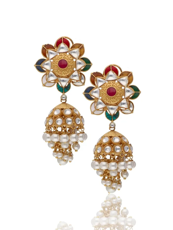 Curio Cottage Bridal Navratan Jhumki Chandelier Earrings Earrings Curio Cottage Bridal Navratan Jhumki Chandelier Earrings Earrings