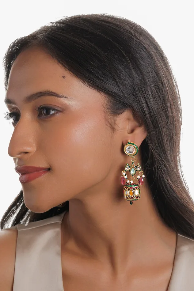 Curio Cottage Earrings Navratna and Kundan Dangler Earrings