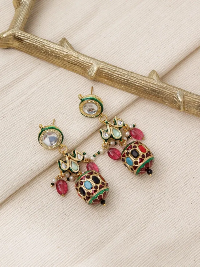 Curio Cottage Earrings Navratna and Kundan Dangler Earrings Curio Cottage Earrings Navratna and Kundan Dangler Earrings