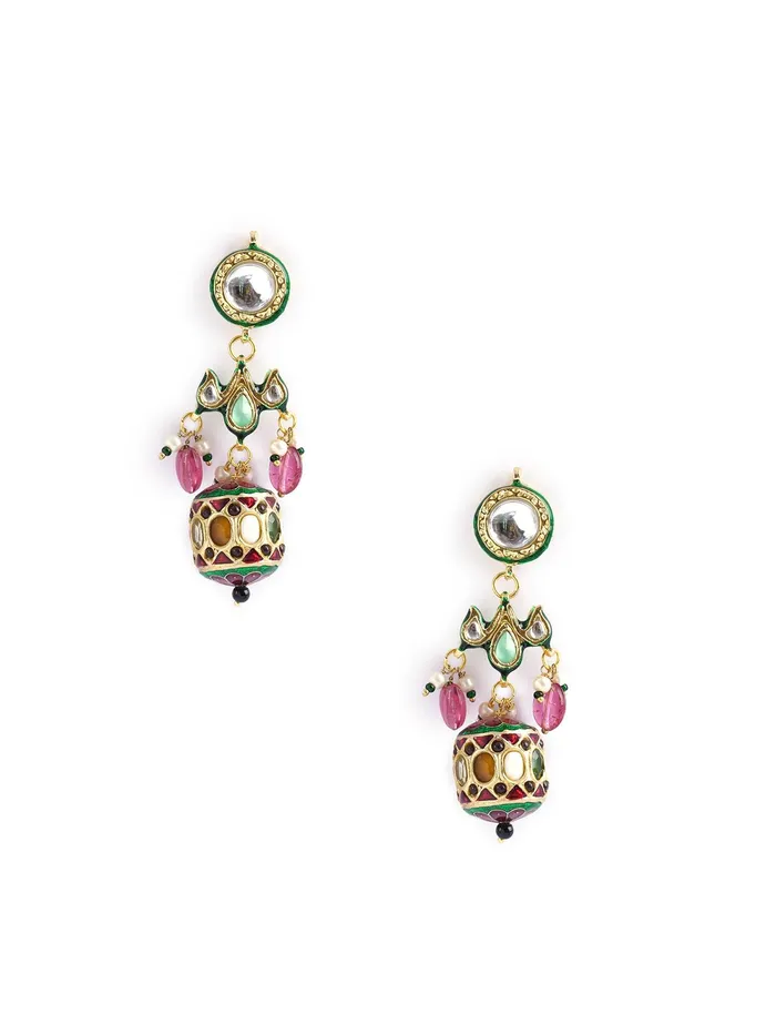 Curio Cottage Earrings Navratna and Kundan Dangler Earrings Curio Cottage Earrings Navratna and Kundan Dangler Earrings